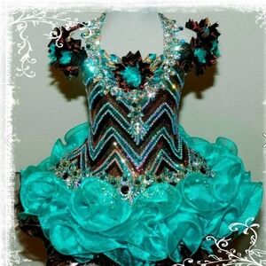 Glittering Nancy Landers Cupcake Pageant Dress in Teal and Chocolate